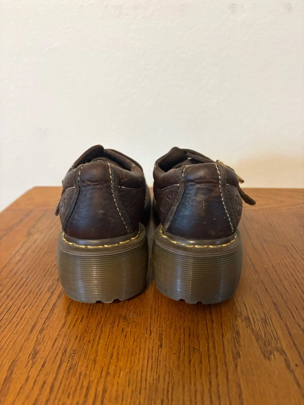 90s Vintage Chunky Doc Martens Brown Mary Jane Leather Buckle Clogs shoes EUR 39 - Picture 6 of 10